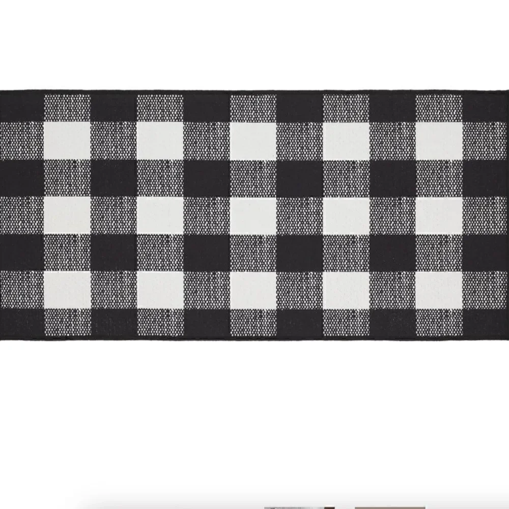 Farmhouse Buffalo Plaid Rug Black White Classic Floor Mat Country Primitive